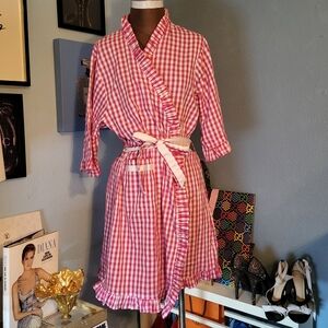 MSC Pink/White Gingham Robe with Ruffle Trim